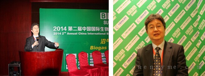 左图为：李景明在BBS 2014上发表演讲；右图为：李景明接受采访