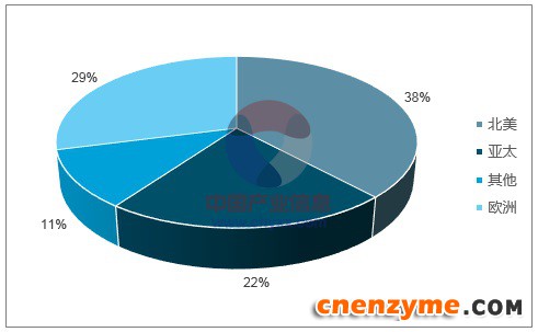 2013年全球酶制剂销售区域占比